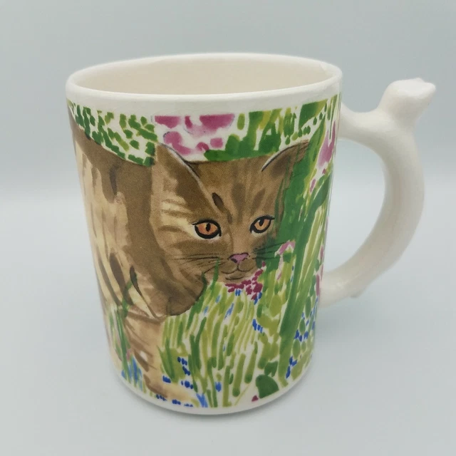 Cat Mug Brown Tabby Gold Eyes Kitty Handle 1985 Minou-ettes Coeur Vintage Zrike