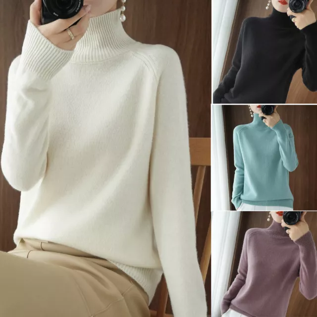 Women Slim Warm Knitted Turtleneck Cashmere-Long Sleeve Pullover Sweaters Jumper