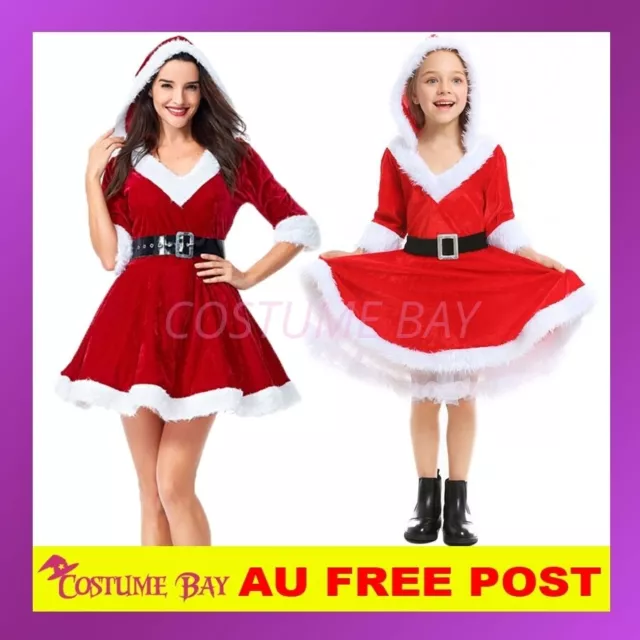 Womens Girls Christmas Xmas Mr Mrs Miss Santa Claus Costume Party Dress Outfits