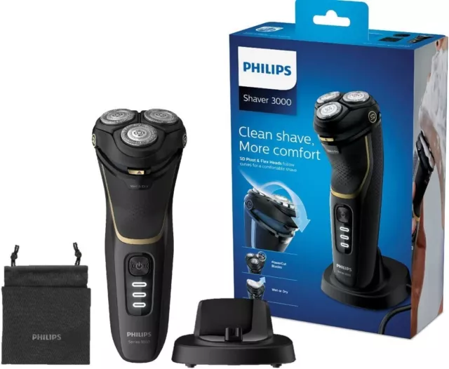 🪒 Philips Series 3000 S3333/54 Rasoio Elettrico Wet & Dry Nero/Oro Barba Uomo🪒