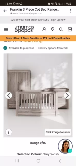 Mamas and Papas Franklin nursery furniture set used