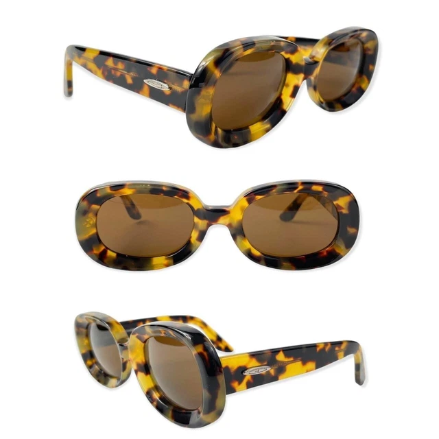 Occhiali da sole arrotondati Katharine Hamnett Marroni tartaruga anni '90 Italia unisex