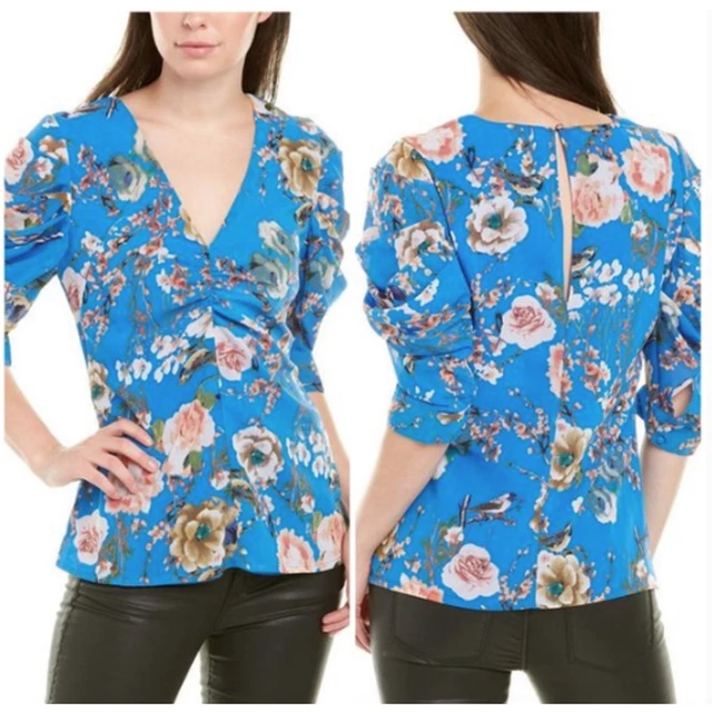 NWT Walter Baker Niesha Floral Butterfly Print Blouse, Size Medium