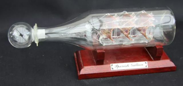 Delightful Blown Glass Ship in Bottle Model of a Spanish Galleon.