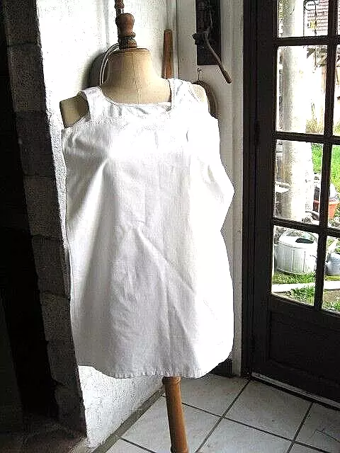 chemise ancienne femme, coton blanc, bretelles, petite dentelle & broderie,   BE