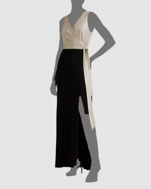$210 Ralph Lauren Women's Gold Surplice Metallic-Bodice Gown Dress Size 12