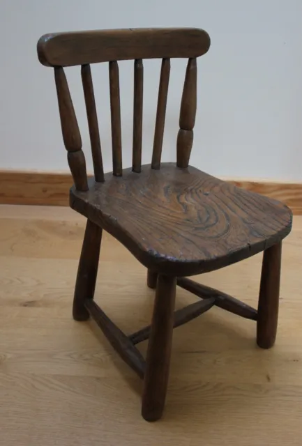 Antique Victorian Child's Infant School Chair - Elm/Beech - original finish