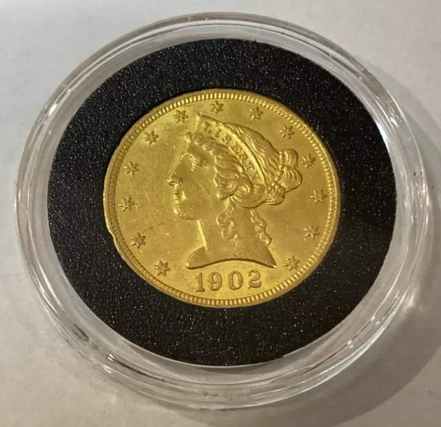 1902 Gold Half Eagle Five Dollar Coin