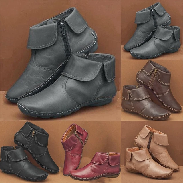 Femme Bottines,Cuir Plate Support Voûte Baskets,Décontracté Bottines Pointure