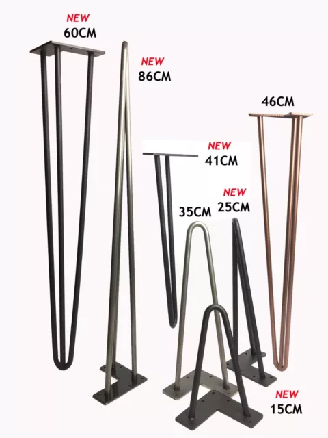 Hairpin Table Legs (PRICE PER LEG) Size  4"-34" Choice of Height, Style & Colour