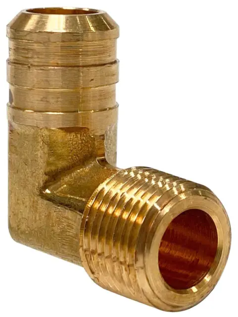 Anderson Metals Brass Hose Fitting, 90 Degree Elbow, 5/8" Barb x 1/2" Male Pipe