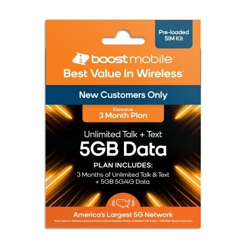 Prepaid SIM Card | Unlimited Talk & Text | 3 Month 5 GB Data Plan for Unlocke...