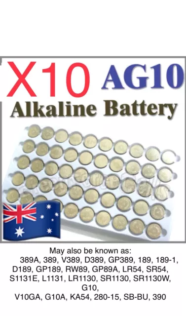 10pcs AG10 LR54 SR54 SR1130W 189 L1130 Alkaline Button Coin Cells Battery.