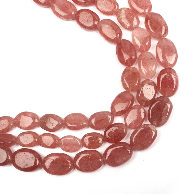 Tanzanian Natronite Beads, Strawberry Quartz Oval Beads, 8 Inch 13X18-14X20 MM