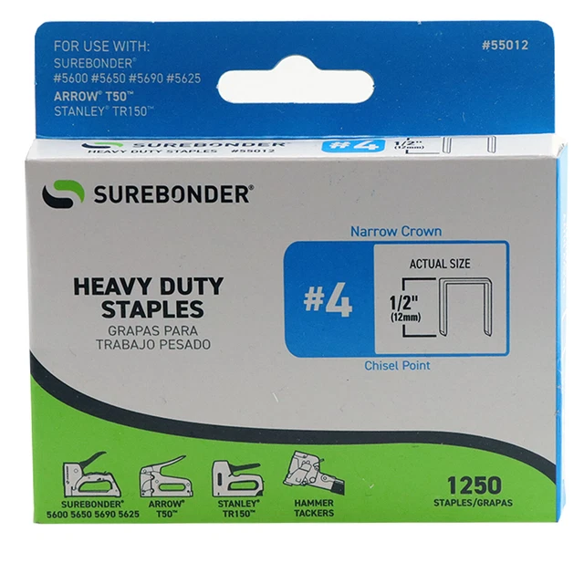 Surebonder 1/2" Heavy Duty Narrow Crown Staples 1,250 Count