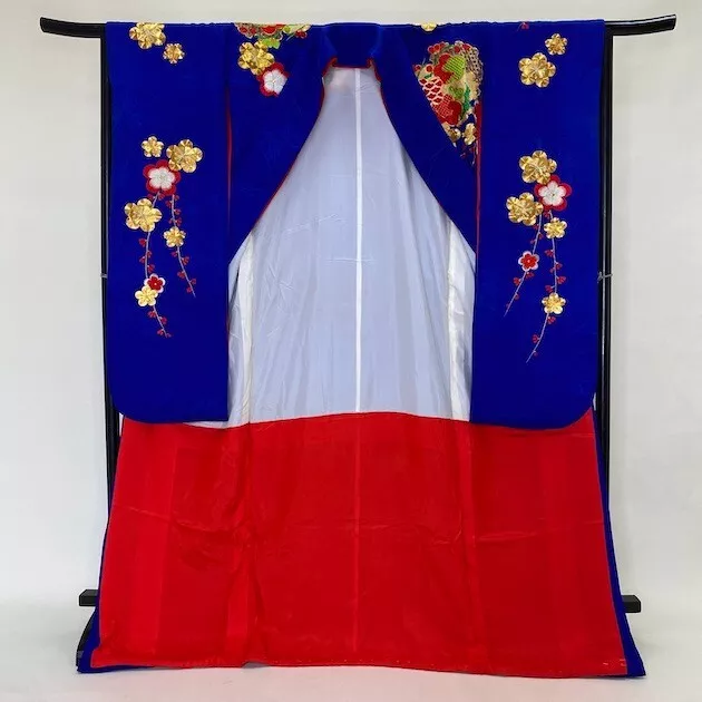 Furisode Color Uchikake VINTAGE Japanese Kimono Silk blue classic 1641 12