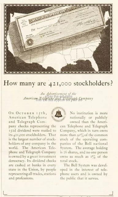 1927 American Telephone & Telegraph Ad AT&T Bell Phone Stock Dividend Check