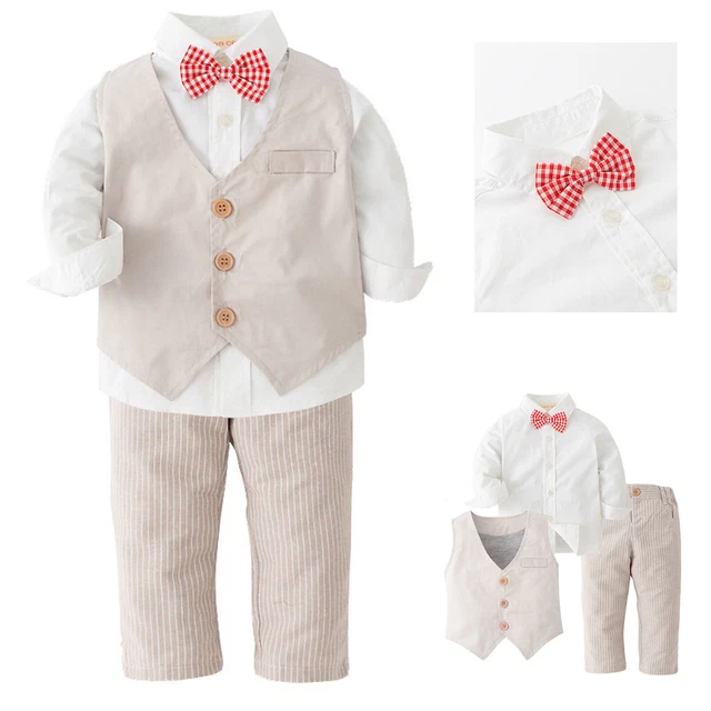 Wedding Kids Gentleman Outfit Newborn Bow Shirt Boys Suit Party Vest Set