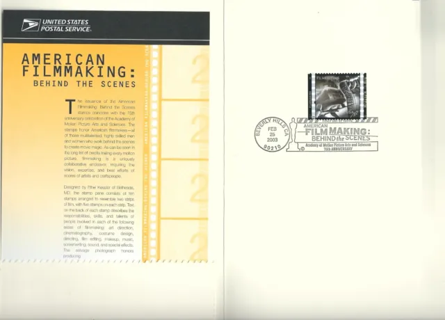 USA SC # 3772 American Filmaking, Behind The Scenes, Ceremony Program FDC . USPS