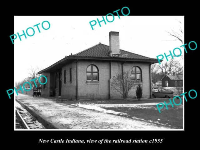 OLD LARGE HISTORIC PHOTO OF NEW CASTLE INDIANA THE RAILROAD STATION c1955