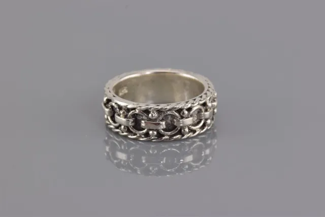 Sterling Silver 7mm Oxidized Beaded Circle Bar Linked Band Ring 925 Sz: 6