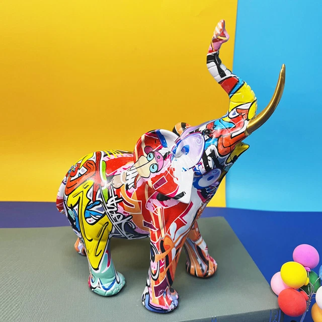 Resin Nordic Elephant Statue Handicrafts Colorful Holiday Gift for Wine Cabinet