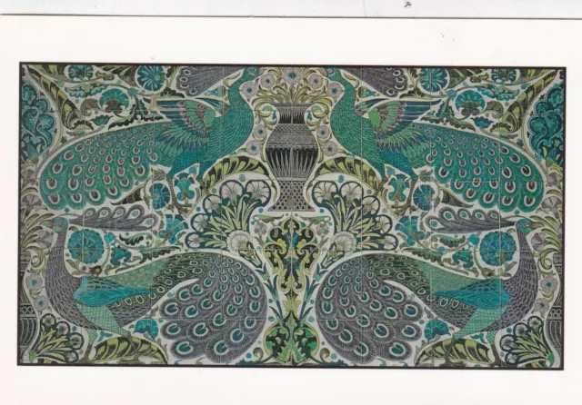 William de Morgan Peacock Tile Panel Postcard unused VGC