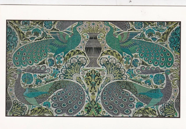 William de Morgan Peacock Tile Panel Postcard unused VGC