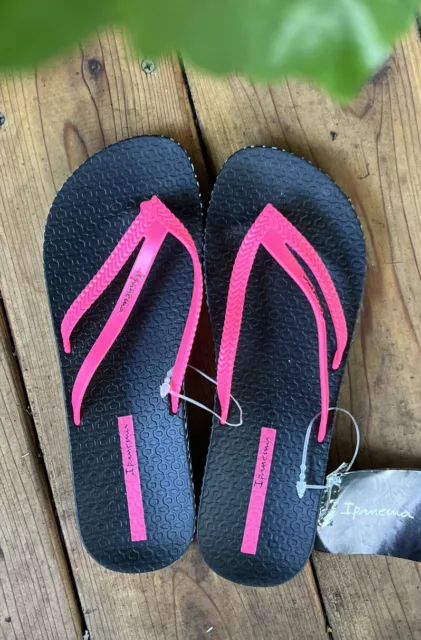 Ipanema Sandals Duet Plush Platform 1”Flip Flops US Size 8/9Flexpand Black/Pink