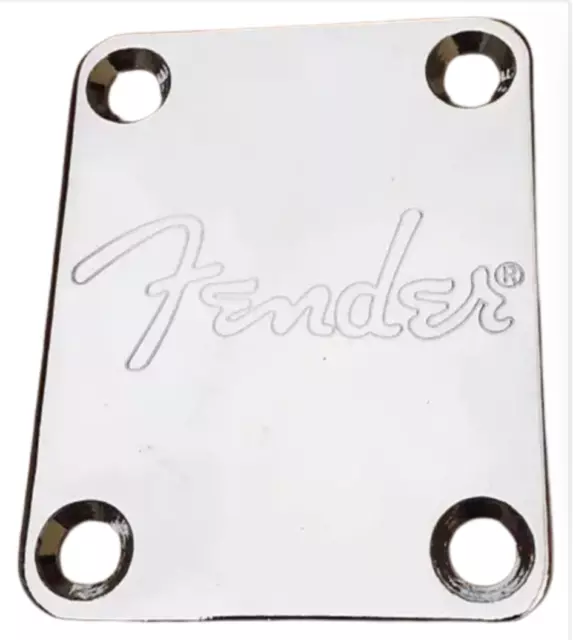 Neck Plate STRAT - Tele - Logo - 4 Screw - Chrome for Guitar Or Bass