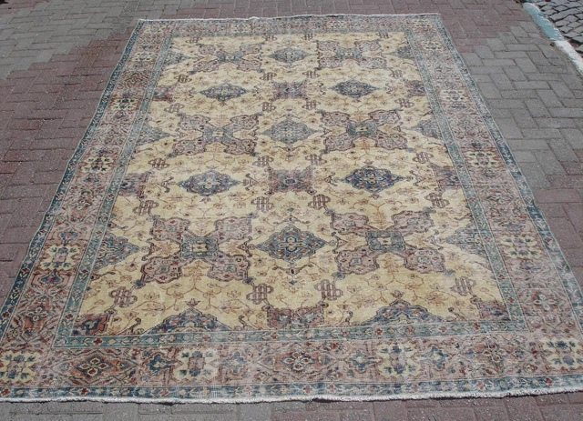 Large Turkish Rug, Wool Oriental Carpet Rug, Tribal Ethnic Rug, Old Rug, 6.9x10