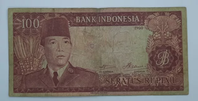 1960 - Bank INDONESIA - 100 (Seratus) Rupiah Banknote, Serial No. CAV 088119