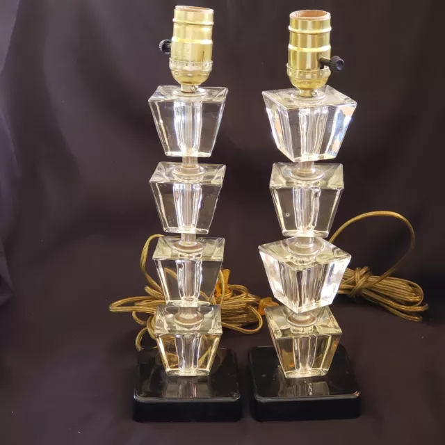 Table Lamps Hollywood Regency Mid Century Glass Crystal Blocks Boudoir Vintage