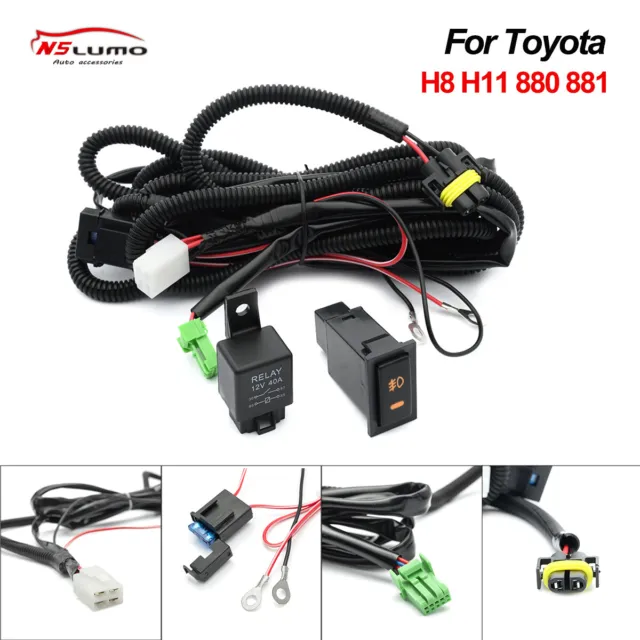 H8/H11/880/881 LED Fog Light Connector Relay Switch Harness Wire Kits For Toyota