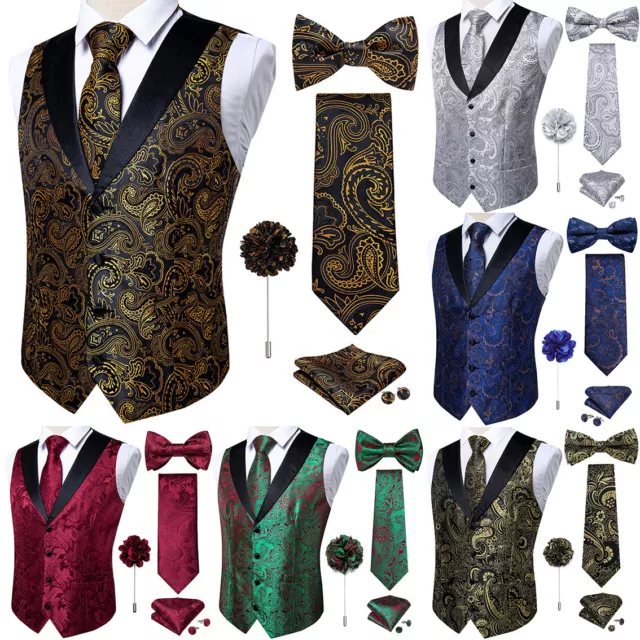 Set cravatta quadrata da uomo oro paisley seta cravatta con fiocco tasca gilet da sposa