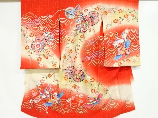 41025# Japanese Kimono / Kimono For Girls / Crane & Flower