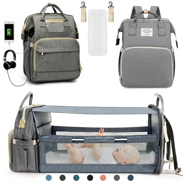3 in 1 Baby Diaper Bag Backpack Foldable Travel Bag with Bassinet for Boy Girl