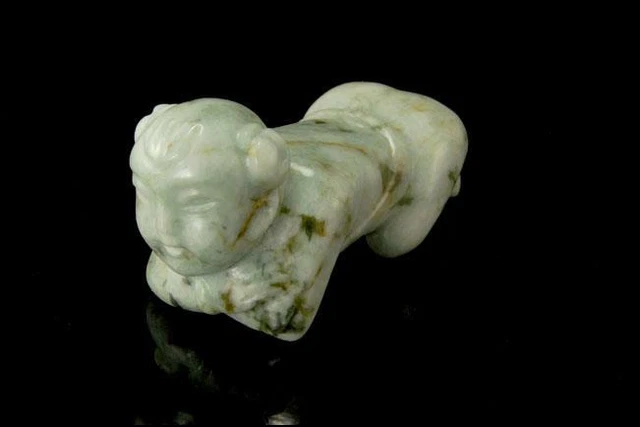 Antique Chinese Carved Green Jade Miniature Boy Pillow Statue D135-15