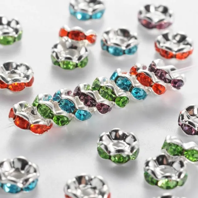 Metal Spacer Bead 100pcs 6mm Rhinestone Rondelle Beads Multicolor Jewelry Making