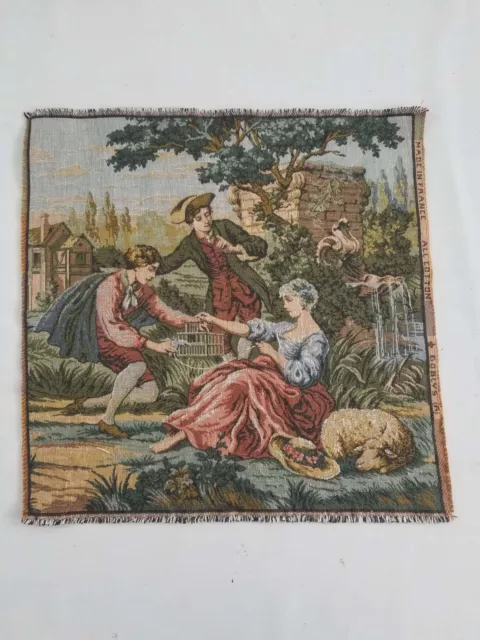 Vintage French Couple Scene Wall Hanging Tapestry Panel 52x51cm