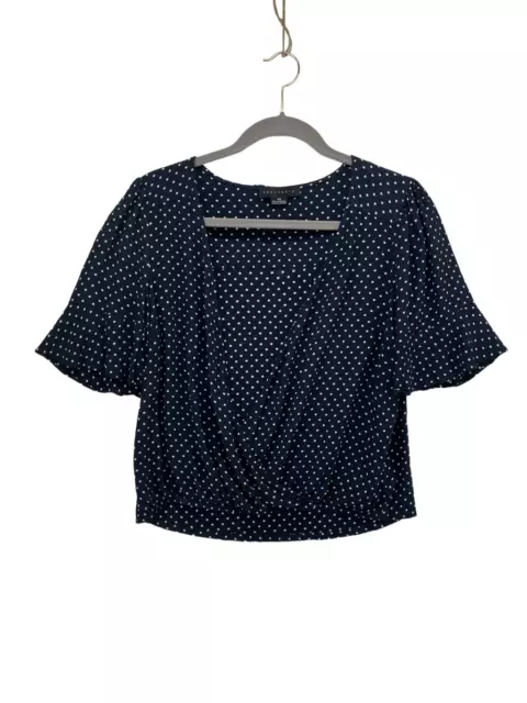 Sanctuary Wrap Top XS Women’s Cropped V Neck Polka Dot Flutter Sleeve