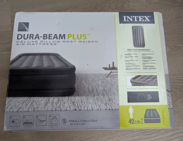 READ DESCRIPTION Intex Dura-Beam Deluxe Pillow Rest Airbed with Pump Twin + Bag