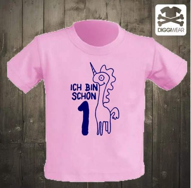 ICH BIN SCHON 1 | EINHORN MÄDCHEN GEBURTSTAG T SHIRT | WUNSCHNAME Gr.86