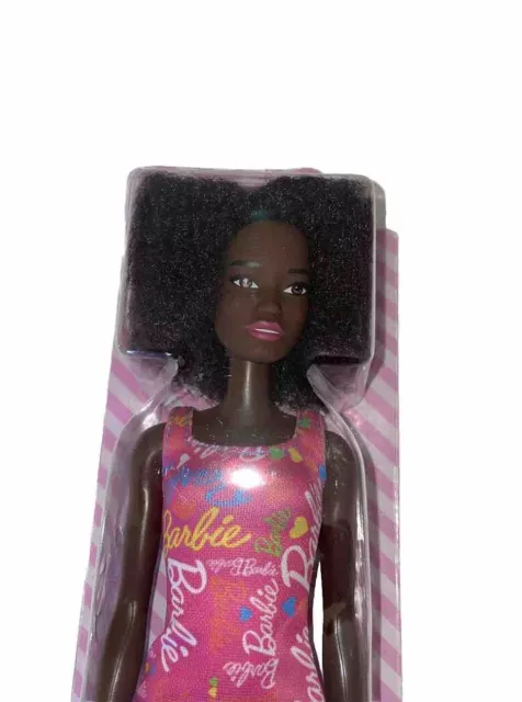 BARBIE Afro Doll  African American Pink Logo Print Dress & Sandals. NEW