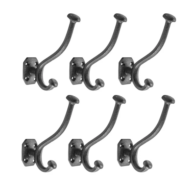Black Wrought Iron Robe Wall Mount Double Hooks 5" L with Hardware Pack of 6