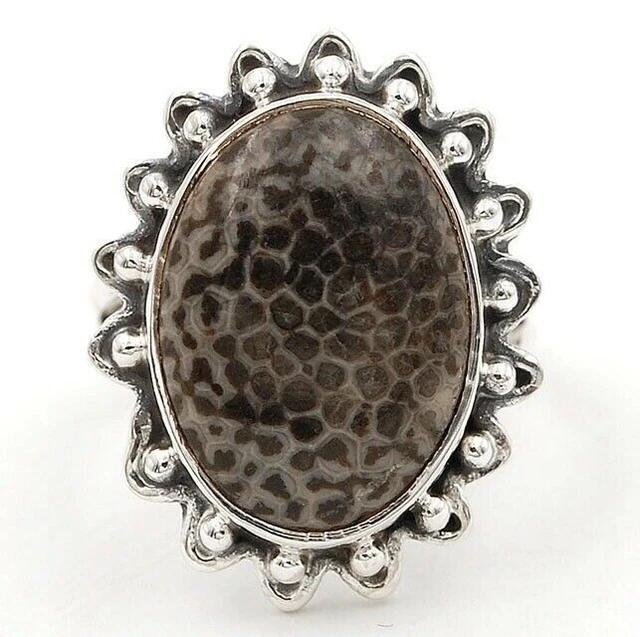 Natural Stingray Coral 925 Solid Sterling Silver Ring Sz 7, ED11-2
