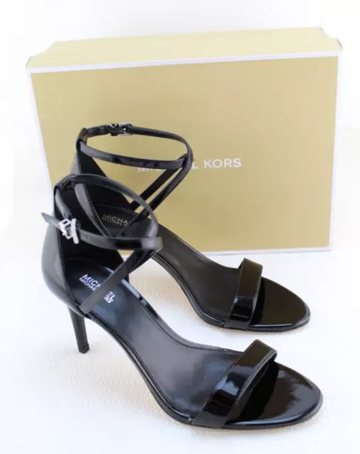 New MICHAEL KORS Size 7.5 Ava Mid Patent Leather MK Logo Women Sandals MSRP $115