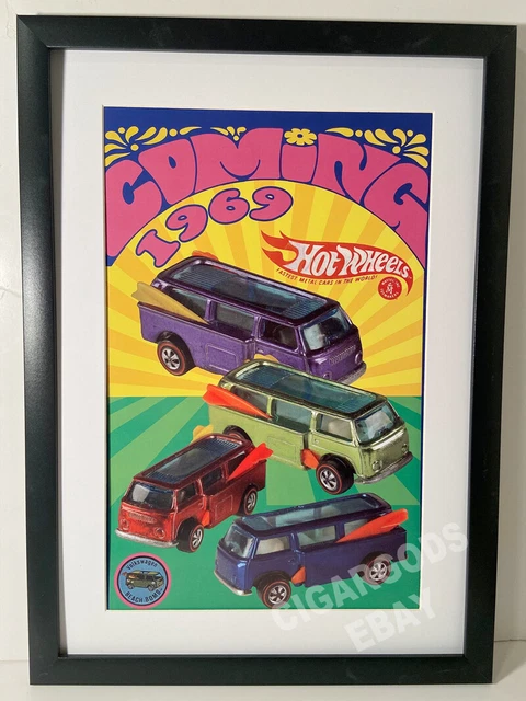 Vtg VW Beach Bomb Van Poster Print  Hot Wheels Redlines 1969 11" x 17" NO FRAME