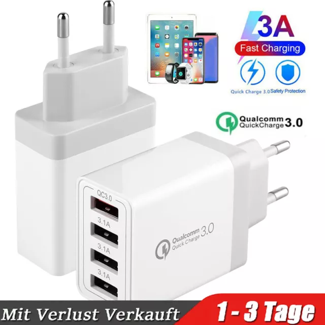 Ladegerat mit 4x USB Port 3A Netzteil Netzstecker Adapter fur Smartphones Weis