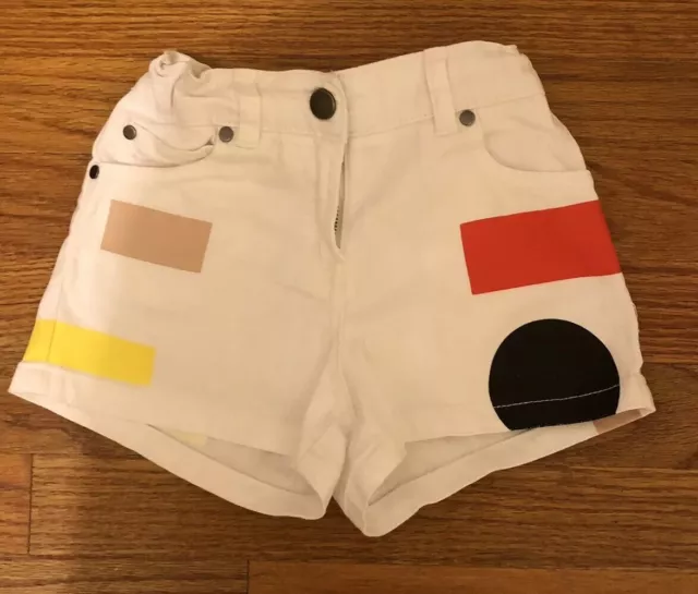 Stella Mccartney Kids White Denim Shorts Woth Geometric Print Size 4